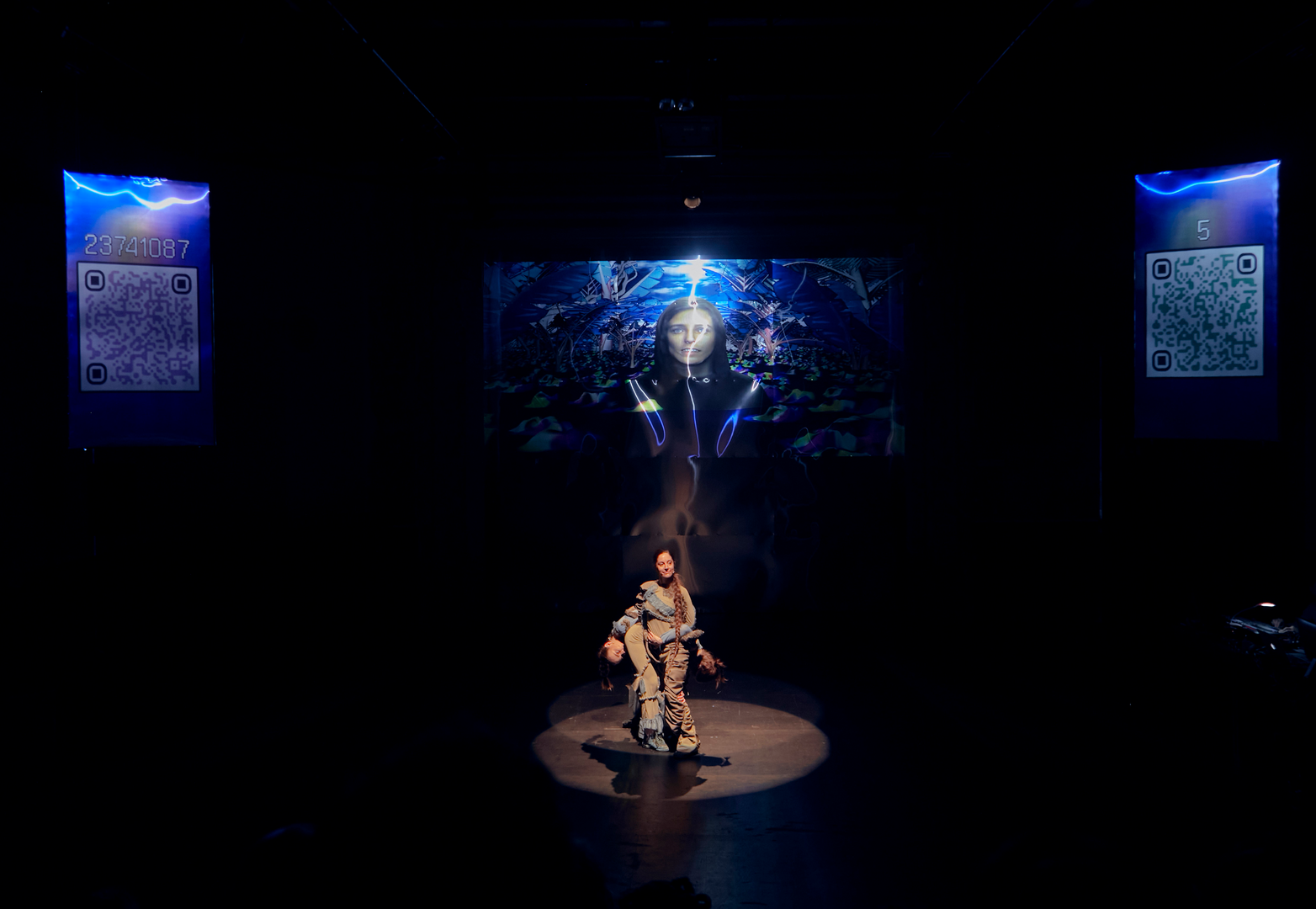 Performers, QR code projections and the 3D environment